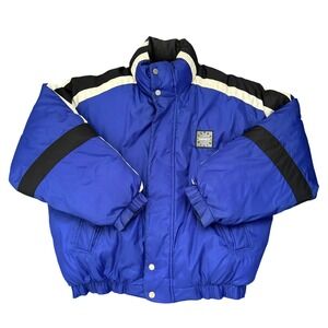 Vintage Perry Ellis America Mens Blue Colorblock Puffer Jacket Large 90s Retro